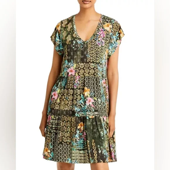 Johnny Was Weller Tiered Hem V-neck Mini Dress Sz Small Women's - Picture 3 of 16